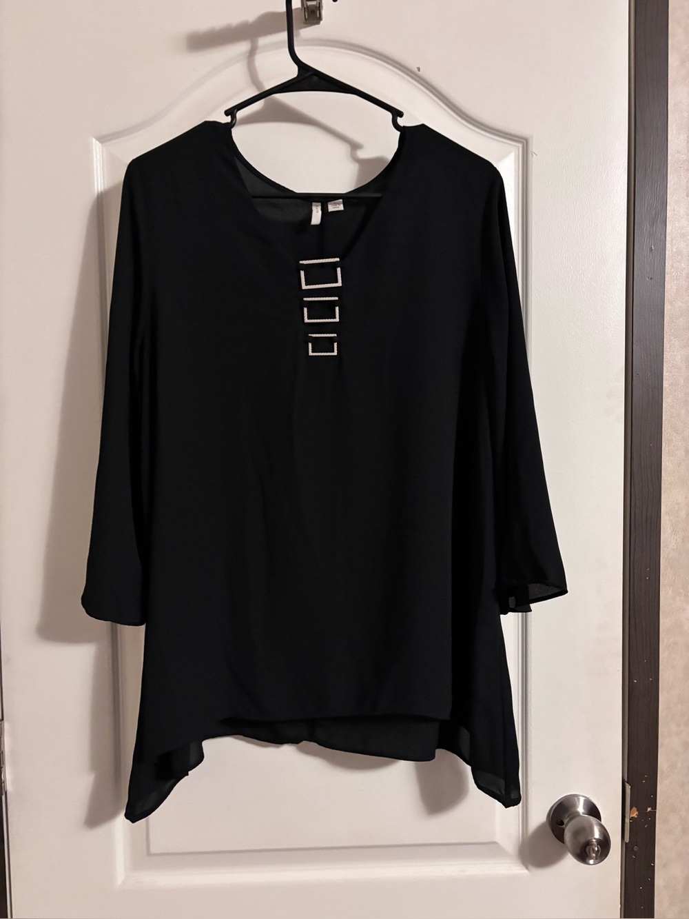 Black Women's Tunic Top with Decorative Buckle Detail